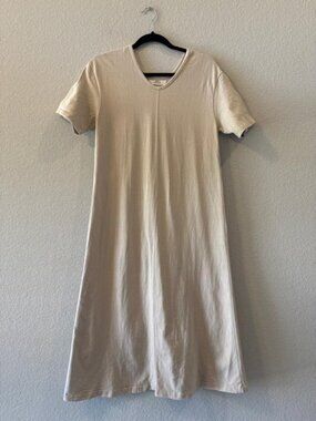 Casual Cream Cotton Short Sleeve Midi / Maxi Dress – Size M